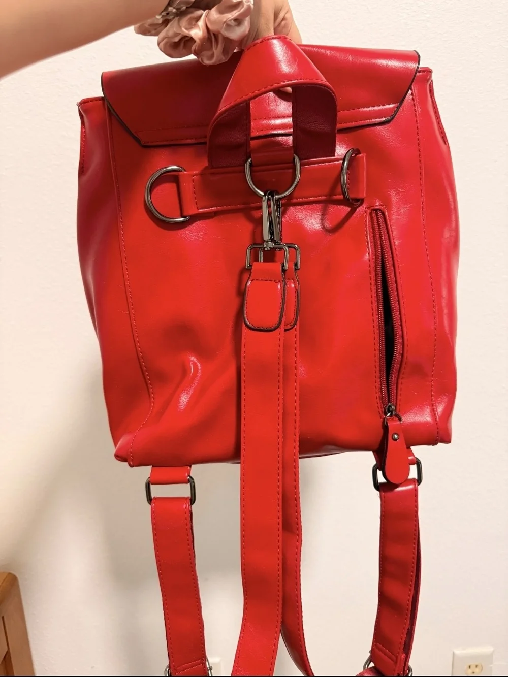 Sleek Red Women's Leather Backpack